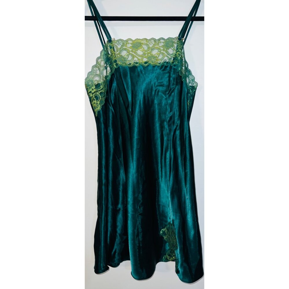 Maggie Lawrence Green Satin Chemise Nightgown S